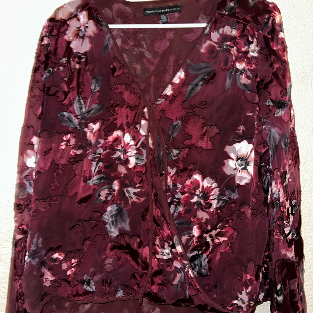 White House Black Market Red Wrap Blouse Long Sleeve